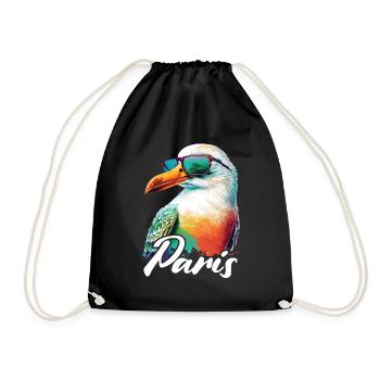 Paris France Holiday Seagull with Sunglasses - Drawstring Bag - black - Front