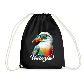 Venezia Italien Urlaub bunte Möwe mit Sonnenbrille - Turnbeutel - Schwarz - Vorne