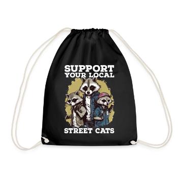 Support Your Local Street Cats Raccoon Opossum - Drawstring Bag - black - Front