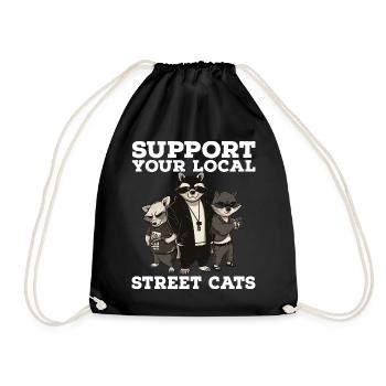 Support Your Local Street Cats Raccoon Opossum - Drawstring Bag - black - Front