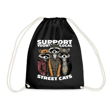 Support Your Local Street Cats Raccoon Opossum - Drawstring Bag - black - Front