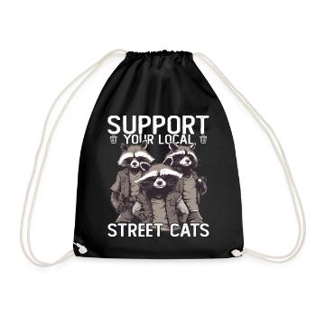 Support Your Local Street Cats Raccoon Opossum - Drawstring Bag - black - Front