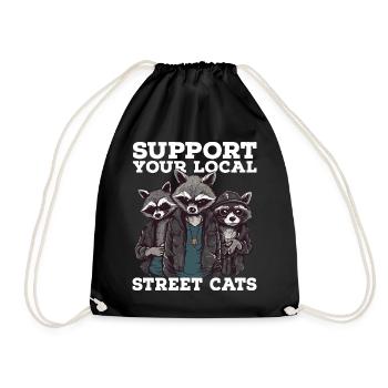 Support Your Local Street Cats Raccoon Opossum - Drawstring Bag - black - Front