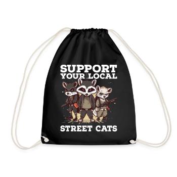Support Your Local Street Cats Raccoon Opossum - Drawstring Bag - black - Front