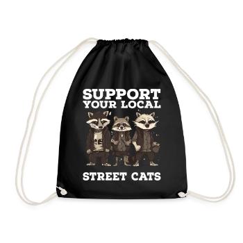 Support Your Local Street Cats Raccoon Opossum - Drawstring Bag - black - Front