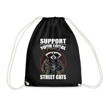 Support Your Local Street Cats Raccoon Opossum - Drawstring Bag - black - Front