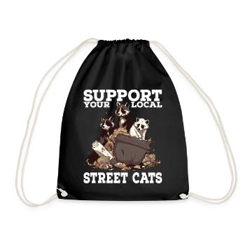 Support Your Local Street Cats Raccoon Opossum - Drawstring Bag - black - Front