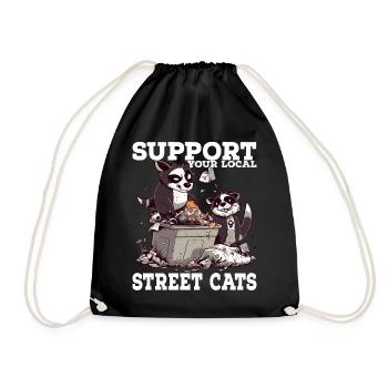 Support Your Local Street Cats Raccoon Opossum - Drawstring Bag - black - Front