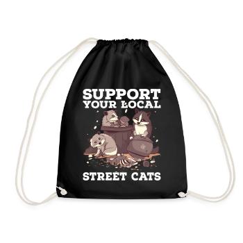 Support Your Local Street Cats Raccoon Opossum - Drawstring Bag - black - Front