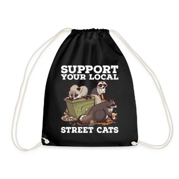 Support Your Local Street Cats Raccoon Opossum - Drawstring Bag - black - Front