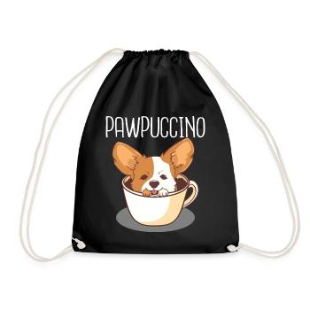 Pawpuccino Puppucino Dog in Coffee Cup Corgi - Drawstring Bag - black - Front