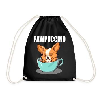 Pawpuccino Puppucino Hund in Kaffee-Tasse Corgi - Turnbeutel - Schwarz - Vorne