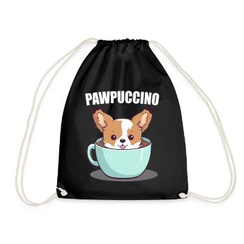 Pawpuccino Puppucino Dog in Coffee Cup Corgi - Drawstring Bag - black - Front