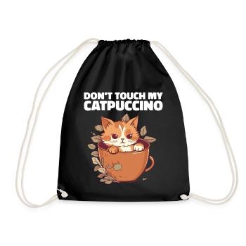 Catpuccino Katze in Kaffee-Tasse - Turnbeutel - Schwarz - Vorne