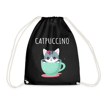 Catpuccino Katze in Kaffee-Tasse - Turnbeutel - Schwarz - Vorne