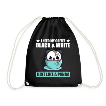 I Need My Coffee Black and White Just Like a Panda - Drawstring Bag - black - Front