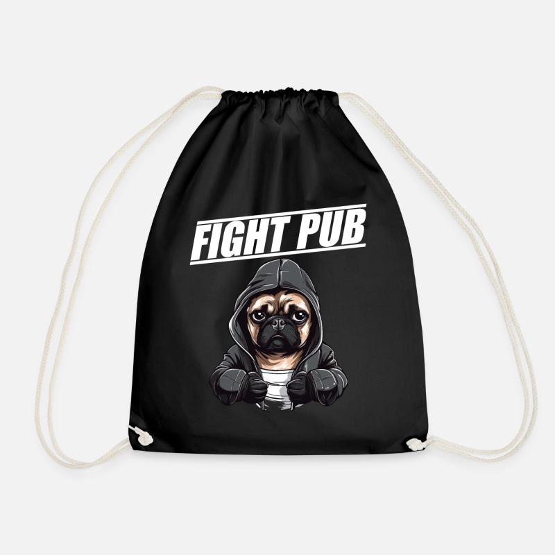 Fight Pub Pug with Boxing Gloves Boxer - Drawstring Bag - black