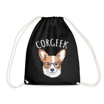Corgi with glasses Geeks Nerds Corgis dog Corgeek - Drawstring Bag - black - Front