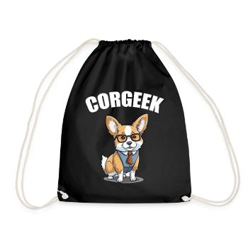 Corgi with glasses Geeks Nerds Corgis dog Corgeek - Drawstring Bag - black - Front