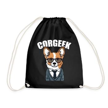 Corgi with glasses Geeks Nerds Corgis dog Corgeek - Drawstring Bag - black - Front