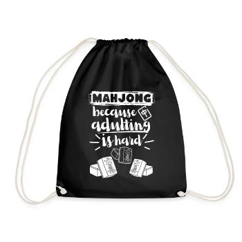 Mahjong because adulting is hard | Funny mahjong - Drawstring Bag - black - Front