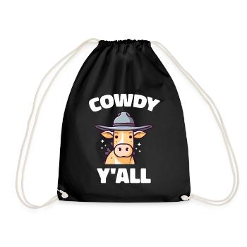 Cowdy Yall Y'all cow with hat for the cow fan - Drawstring Bag - black - Front