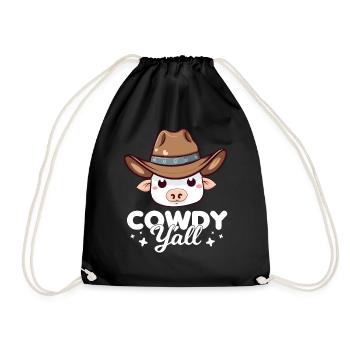 Cowdy Yall Y'all cow with hat for the cow fan - Drawstring Bag - black - Front