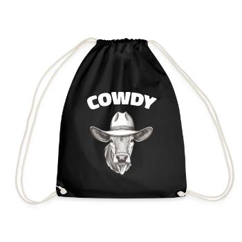 Cowdy Yall Y'all cow with hat for the cow fan - Drawstring Bag - black - Front