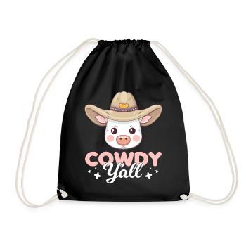 Cowdy Yall Y'all cow with hat for the cow fan - Drawstring Bag - black - Front