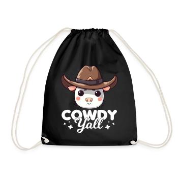 Cowdy Yall Y'all cow with hat for the cow fan - Drawstring Bag - black - Front