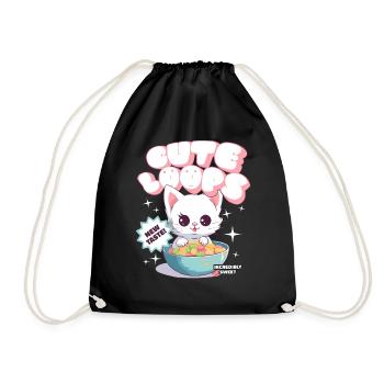 Cute Loops Kawaii Katze Cornflakes Müsli - Turnbeutel - Schwarz - Vorne