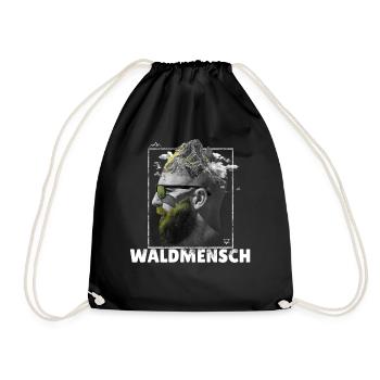 Waldmensch Spruch mit Wald, Natur und Berge Motive - Turnbeutel - Schwarz - Vorne