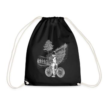 Environmentally conscious cycling shirt with comic design. - Drawstring Bag - black - Front