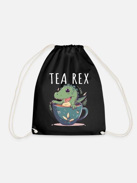Tea Rex Sweet Dino in Teacup - Drawstring Bag - black