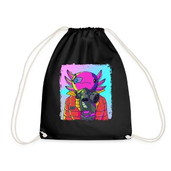 Cyber Vaporwave Aesthetics Futuristic Axolotl - Drawstring Bag - black - Front