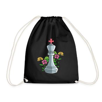 Königin Schachfigur mit Blumen Schachmeister - Turnbeutel - Schwarz - Vorne