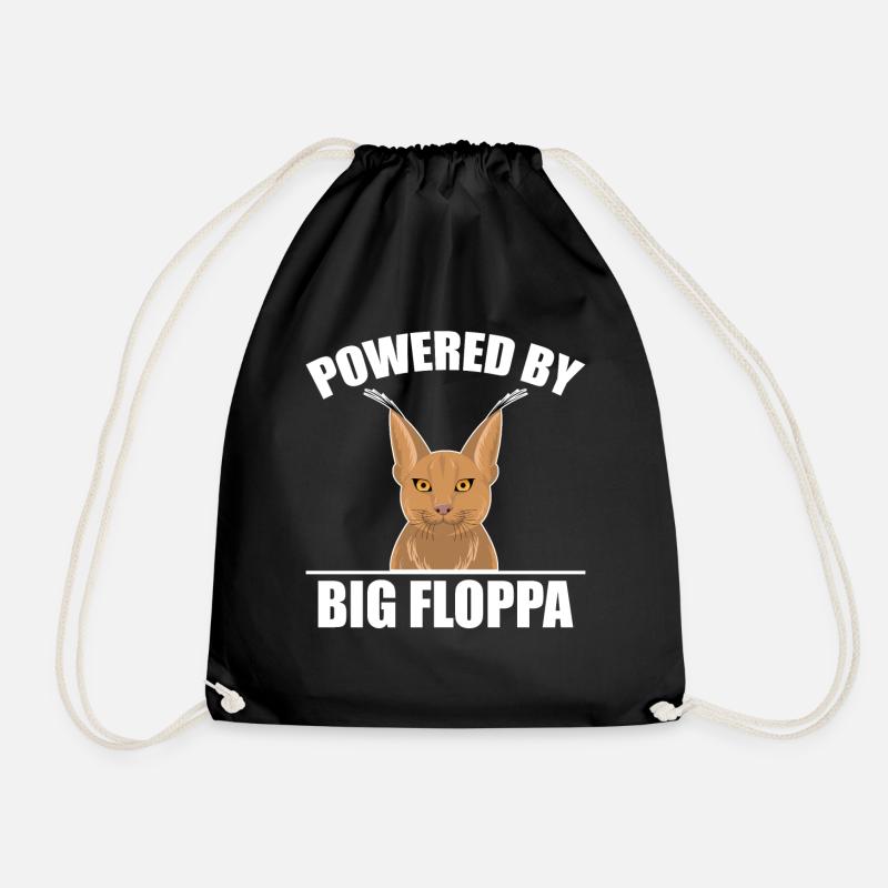 Big Floppa Caracal Cat Meme - Drawstring Bag - black