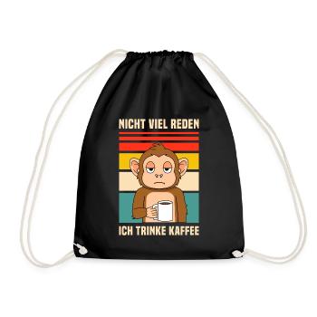Nicht viel reden / Affe, Kaffee, Morgenmuffel Fun - Turnbeutel - Schwarz - Vorne