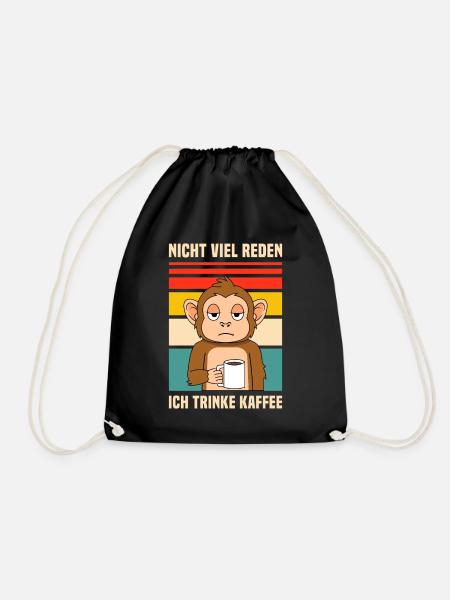 Nicht viel reden / Affe, Kaffee, Morgenmuffel Fun - Turnbeutel - Schwarz
