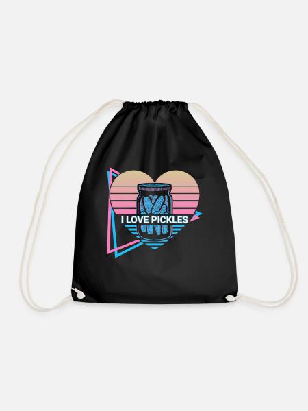 I Love Pickles Cucumber Retro - Drawstring Bag - black