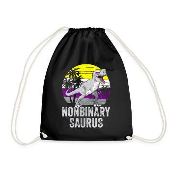 Non Binary Pride Flag Dinosaur Trex LGBTQ - Drawstring Bag - black - Front