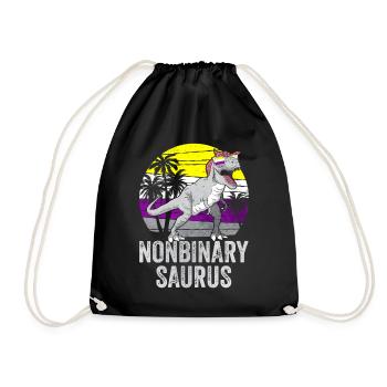 Non Binary Pride Flag Dinosaur Trex LGBTQ - Drawstring Bag - black - Front