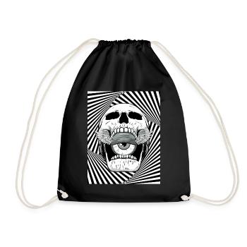 Weirdcore Ästhetischer Totenkopf Augapfel Flügel - Turnbeutel - Schwarz - Vorne