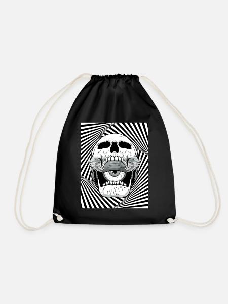 Weirdcore Aesthetic Skull Eyeball Wings - Drawstring Bag - black