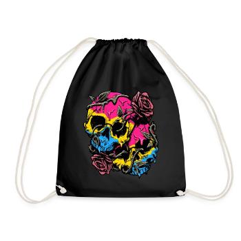 Pansexual Pride Pan Flag Skull Roses Subtil LGBTQ - Turnbeutel - Schwarz - Vorne