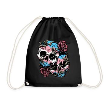 Transgender Pride Trans Flag Skull Roses Sub - Drawstring Bag - black - Front