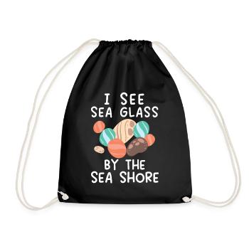 I see sea glass beachcombing on the coast - Drawstring Bag - black - Front