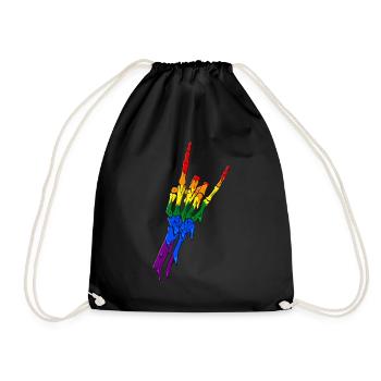 Gay Pride Rainbow Flag Devil Horn Ske - Drawstring Bag - black - Front