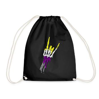 Non Binary Pride Flag Devil Horn Skeleton Subtle - Turnbeutel - Schwarz - Vorne