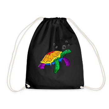 Gay Pride Rainbow Flag Sea Turtle - Drawstring Bag - black - Front